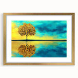 Golden Tree Reflection Living Room Wall Art - Canvas & Framed Print