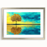 Golden Tree Reflection Living Room Wall Art - Canvas & Framed Print