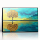 Golden Tree Reflection Living Room Wall Art - Canvas & Framed Print