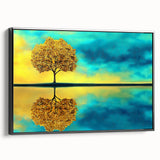 Golden Tree Reflection Living Room Wall Art - Canvas & Framed Print