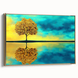 Golden Tree Reflection Living Room Wall Art - Canvas & Framed Print