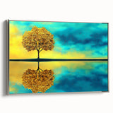 Golden Tree Reflection Living Room Wall Art - Canvas & Framed Print