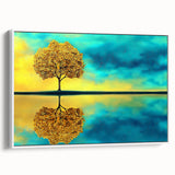 Golden Tree Reflection Living Room Wall Art - Canvas & Framed Print