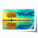 Golden Tree Reflection Living Room Wall Art - Canvas & Framed Print