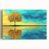 Golden Tree Reflection Living Room Wall Art - Canvas & Framed Print