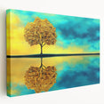 Golden Tree Reflection Living Room Wall Art - Canvas & Framed Print