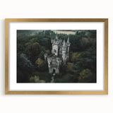 Elegant gold-framed landscape artwork featuring a picturesque castle scene, complete with a matting for added depth, ideal for enhancing home decor and art collections.