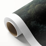 Rolled canvas print showcasing a vibrant landscape featuring a majestic castle surrounded by lush greenery under a bright blue sky, packaged securely in a cardboard tube.