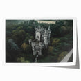 Rolled print showcasing an intricate landscape featuring a majestic castle surrounded by lush greenery and a serene sky, ideal for home decor or art collectors.