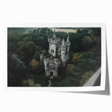Rolled print showcasing an intricate landscape featuring a majestic castle surrounded by lush greenery and a serene sky, ideal for home decor or art collectors.
