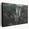 Stretched canvas artwork showcasing a serene landscape with a majestic castle nestled among lush greenery, perfect for home decor and art enthusiasts.