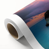 Stunning rolled canvas artwork depicting dramatic cliffs landscape with vibrant colors, perfect for adding natural beauty to any space, packaged securely in a cardboard tube.