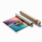 Stunning rolled canvas print depicting vibrant coastal cliffs at sunset, showcasing rich colors and textures, ideal for enhancing home decor and wall art collections.