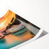 Stunning rolled print of a dramatic cliff landscape showcasing vibrant colors and intricate details, elegantly packaged in a protective cardboard tube for shipping.