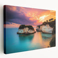 Side view of a stretched canvas depicting dramatic cliffs against a vibrant sunset, showcasing rich colors and intricate details, ideal for enhancing home decor.