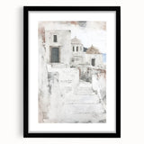 Abstract architecture wall art framed in black with a white mat, showcasing geometric patterns and lines, perfect for modern home decor.