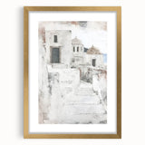 Abstract architecture wall art in a gold frame with a white mat, showcasing geometric shapes and a modern design, perfect for elevating contemporary home decor.