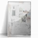 Framed abstract architecture wall art featuring geometric shapes in a striking white color scheme, ideal for modern interior decor and enhancing artistic spaces.