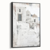 Framed canvas wall art showcasing an abstract architectural design in black hues, displayed from a side view, perfect for modern home decor.