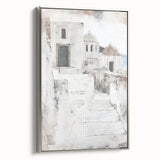 Framed abstract architecture wall art in a sleek silver frame, showcasing geometric patterns and a modern design, perfect for contemporary home decor.