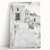 Abstract architectural wall art design on stretched canvas, showcasing geometric shapes and vibrant colors, perfect for modern home decor.