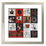 Abstract geometric frame design in silver with a mat, showcasing modern art aesthetics. Ideal for contemporary home decor or gallery displays.