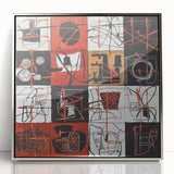 Framed acrylic artwork featuring an abstract geometric design in silver tones, showcasing sharp angles and modern aesthetics, perfect for contemporary decor.