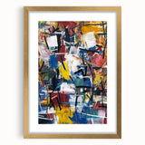 Abstract splatter art frame with a gold mat showcasing vibrant colors and dynamic patterns, perfect for modern home decor or gallery display. Ideal for adding a touch of elegance and creativity to any living space.