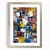 Abstract art frame showcasing silver matting with vibrant splatter designs, perfect for modern home decor. Ideal for enhancing living spaces with color and creativity.