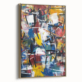 Framed canvas art showcasing abstract gold splatters against a textured background, emphasizing modern elegance and style for contemporary decor.
