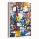 Framed canvas artwork showcasing abstract splatter designs in shades of white and blue, elegantly displayed from a side view, perfect for modern decor.