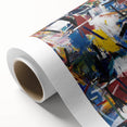 Abstract splatter art on rolled canvas, showcasing vibrant colors and dynamic patterns, ideal for modern home decor. Packaged securely in a sturdy tube for protection.