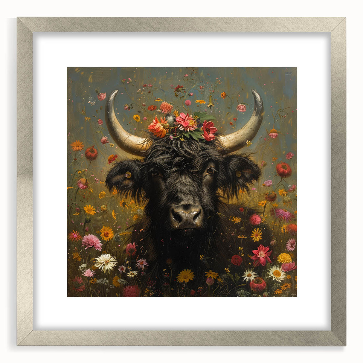 Framed animal artwork in a silver mat, showcasing detailed illustrations of various animals against a neutral background, perfect for home decor enthusiasts.