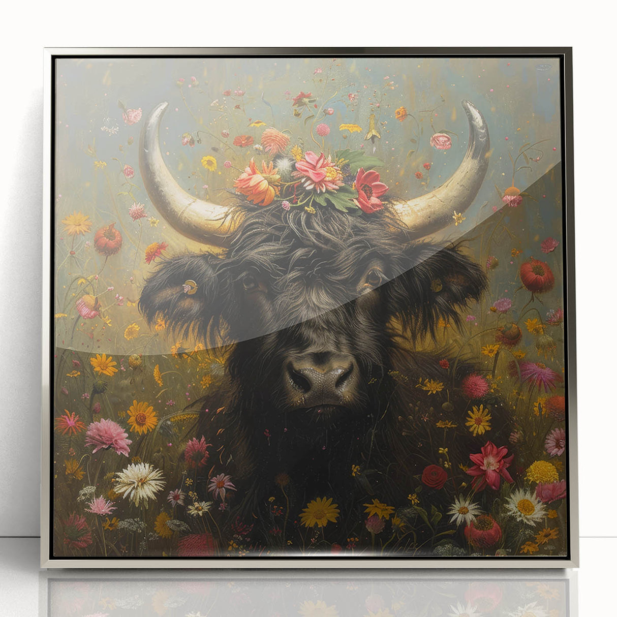 Framed acrylic wall art featuring a vibrant animal design with a sleek silver frame, ideal for modern decor. Perfect for animal lovers and contemporary interiors.