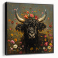 Framed canvas artwork depicting a vibrant animal design in a modern black frame, showcasing colorful wildlife illustration and fine details, ideal for home decor.