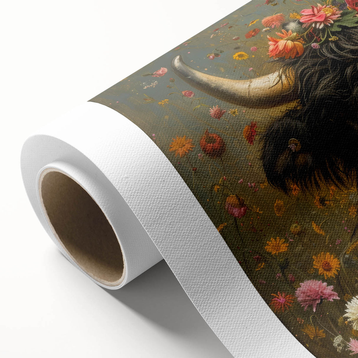 Rolled canvas showcasing vibrant African animal designs, featuring intricate patterns and textures. Perfect for home decor, packaged securely in a durable cardboard tube.