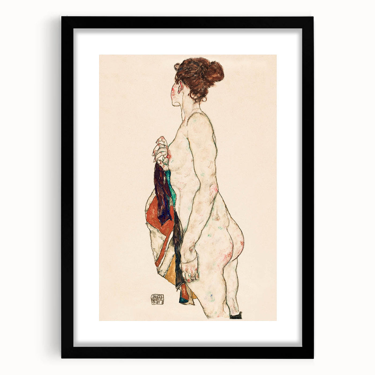 Expressive Art Deco Wall Art - Female Nude with Bold Colors Illustration