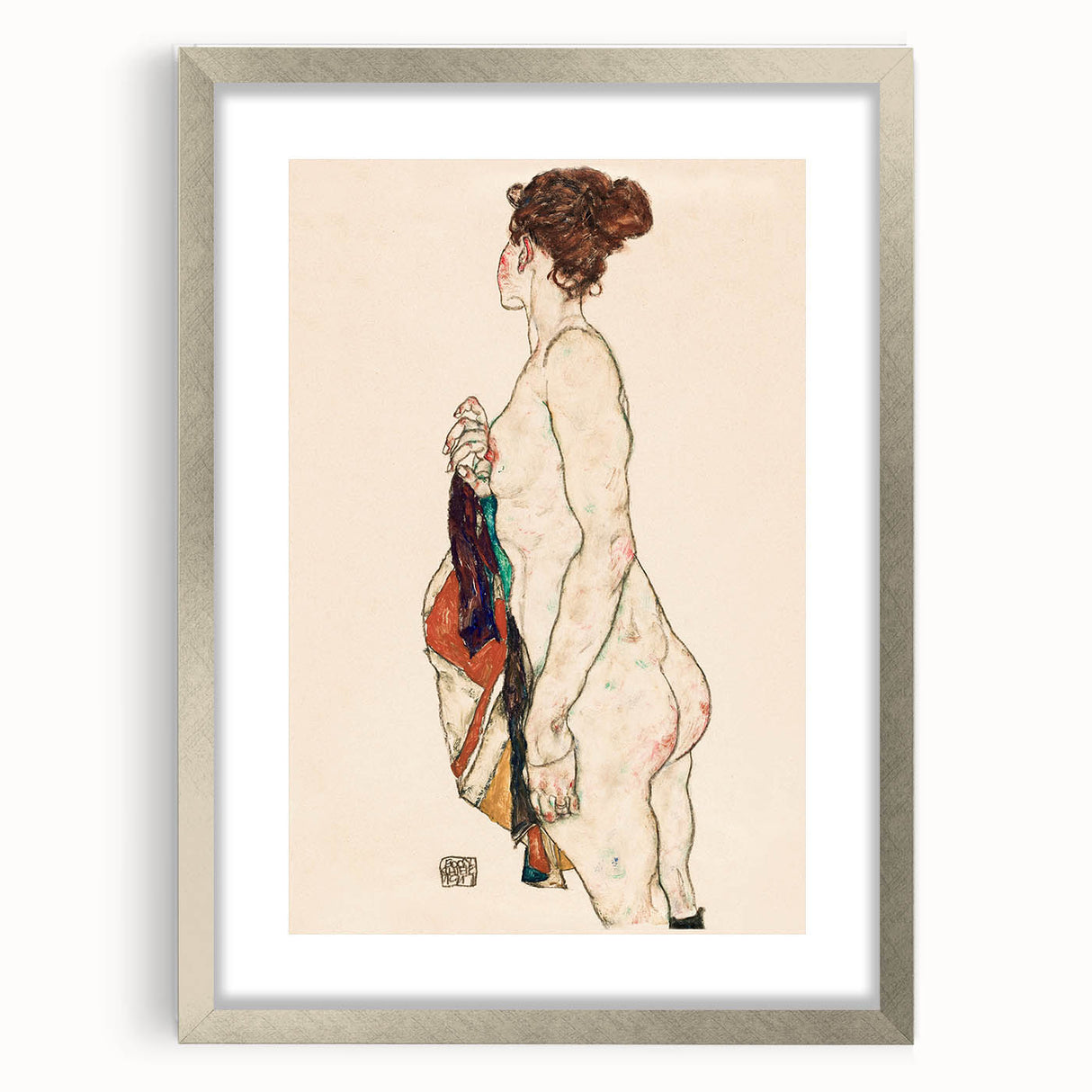 Expressive Art Deco Wall Art - Female Nude with Bold Colors Illustration