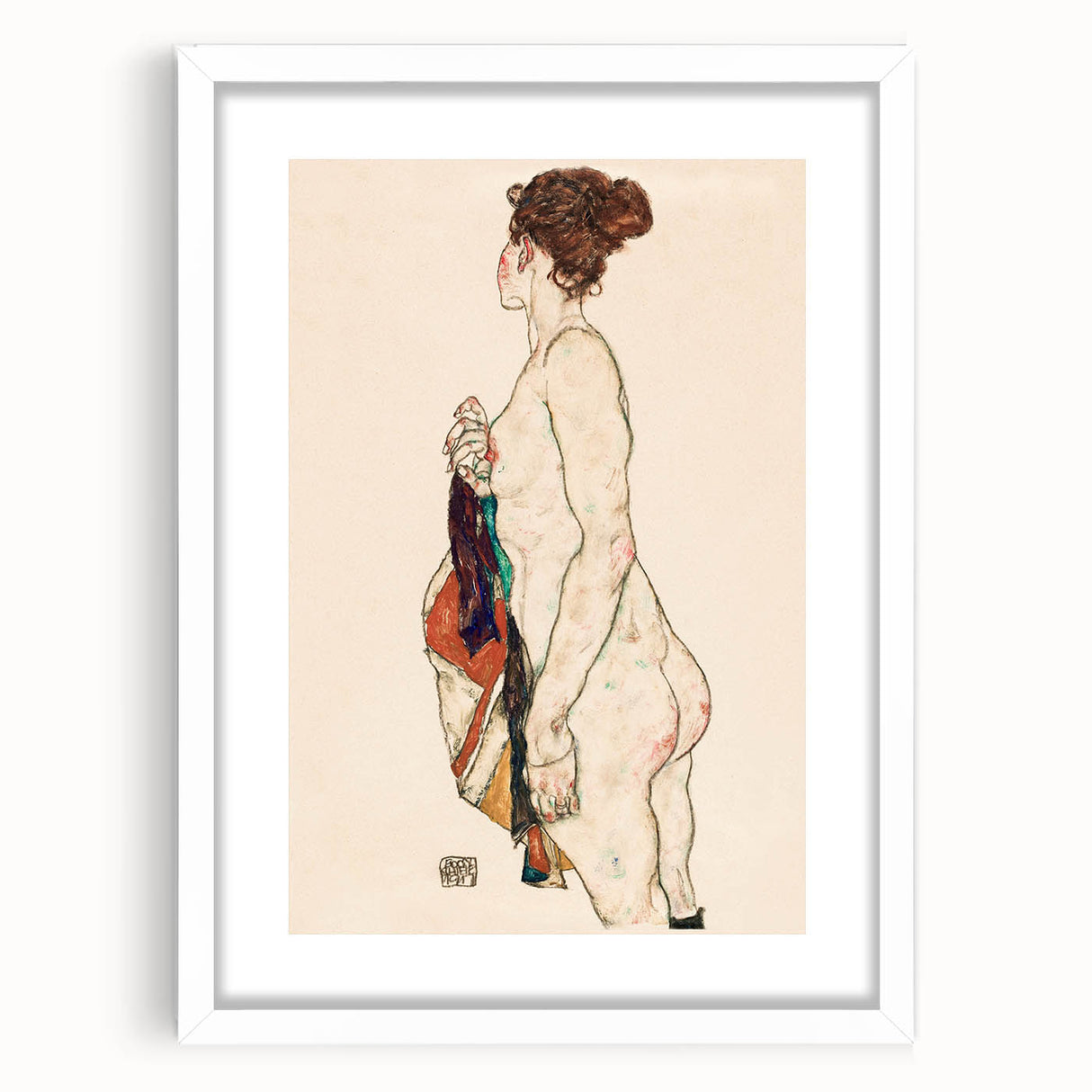 Expressive Art Deco Wall Art - Female Nude with Bold Colors Illustration