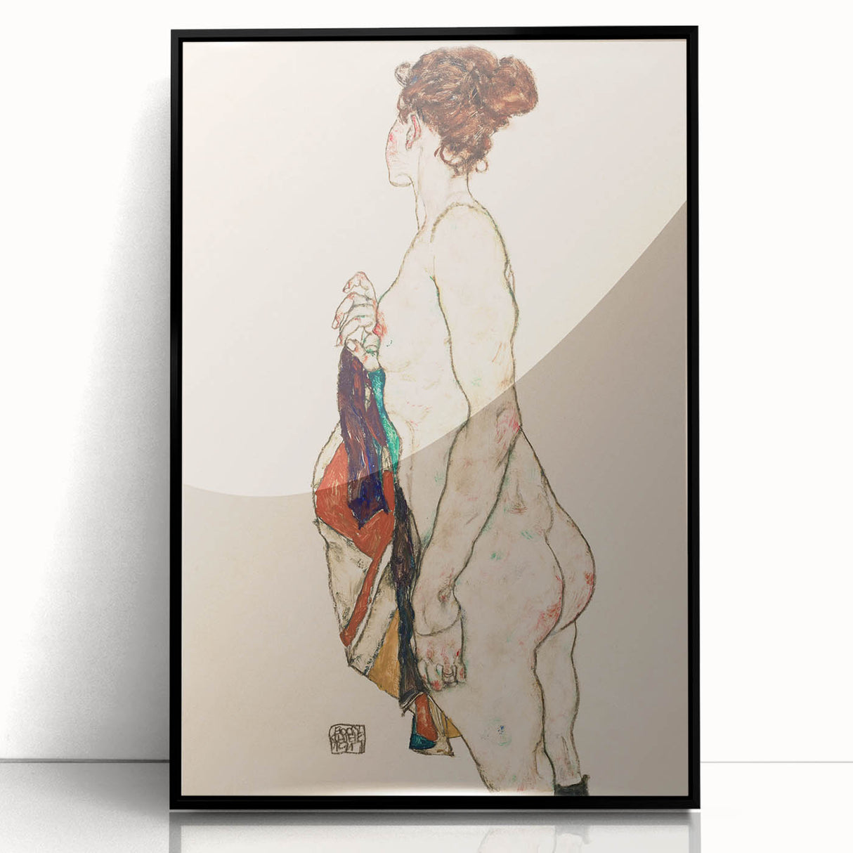 Expressive Art Deco Wall Art - Female Nude with Bold Colors Illustration