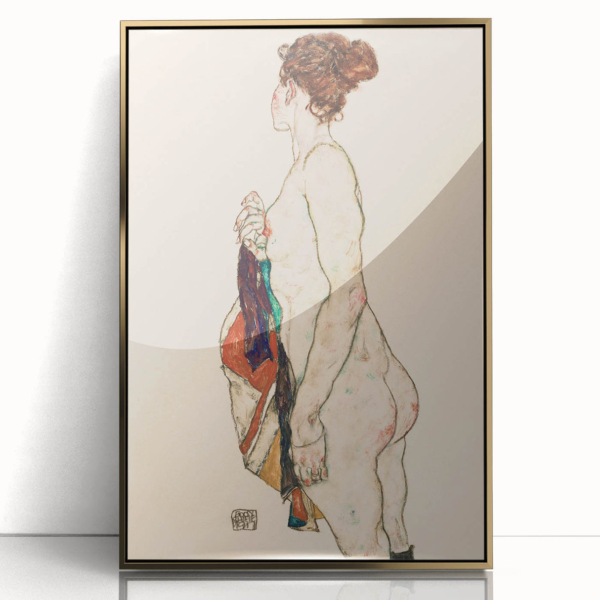 Expressive Art Deco Wall Art - Female Nude with Bold Colors Illustration