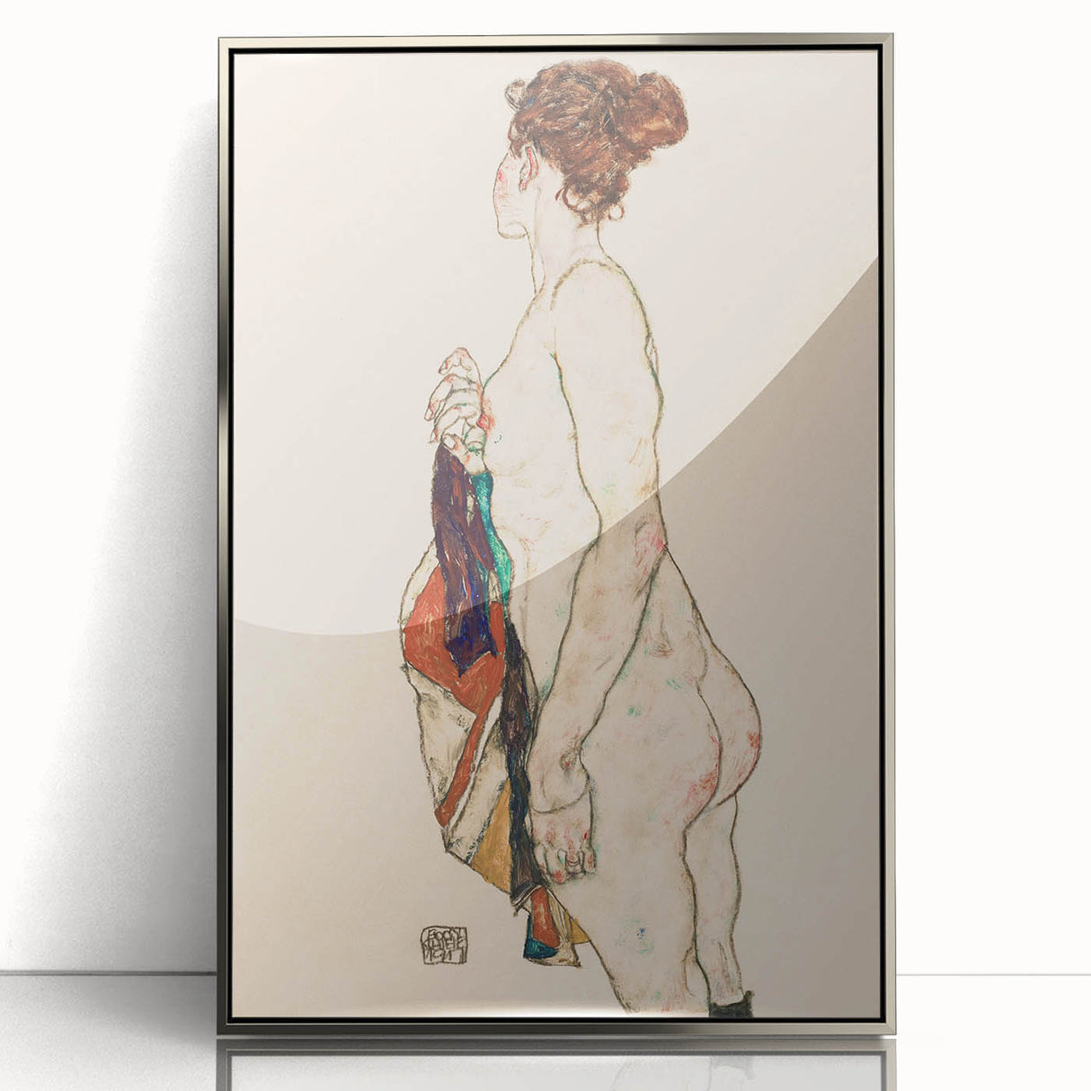 Expressive Art Deco Wall Art - Female Nude with Bold Colors Illustration