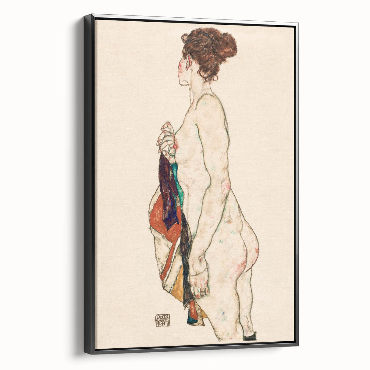 Expressive Art Deco Wall Art - Female Nude with Bold Colors Illustration