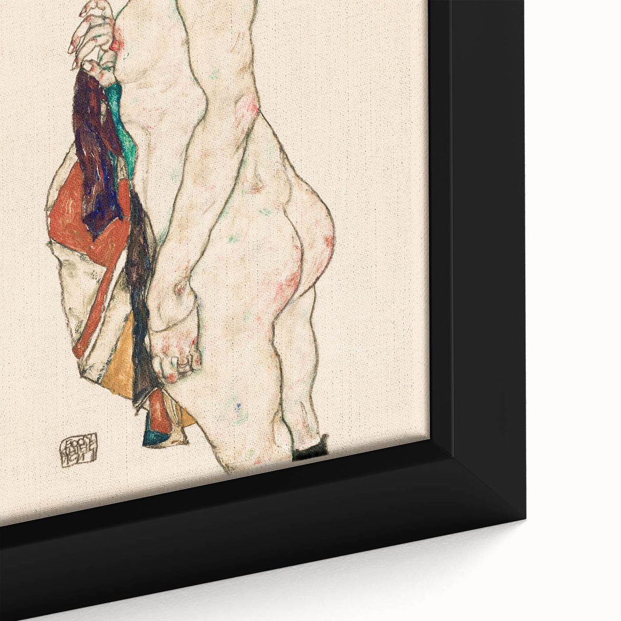 Expressive Art Deco Wall Art - Female Nude with Bold Colors Illustration