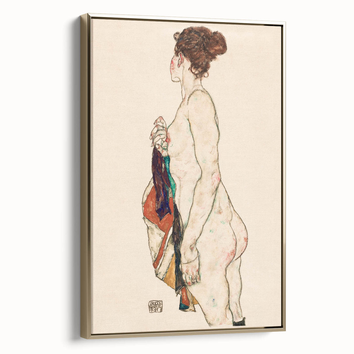 Expressive Art Deco Wall Art - Female Nude with Bold Colors Illustration
