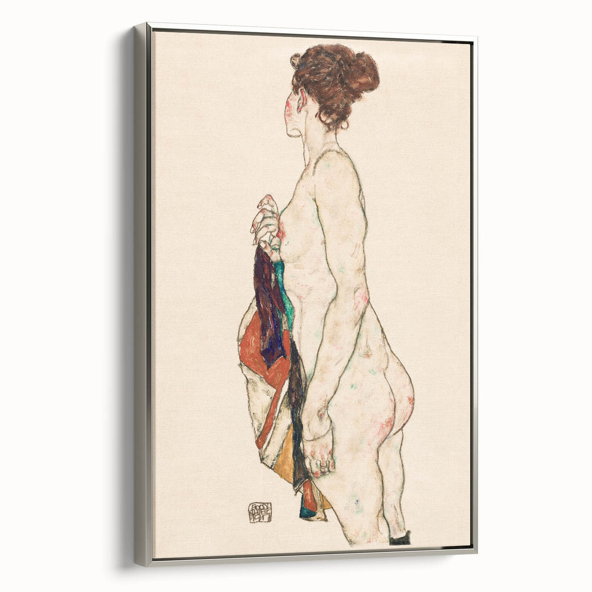 Expressive Art Deco Wall Art - Female Nude with Bold Colors Illustration
