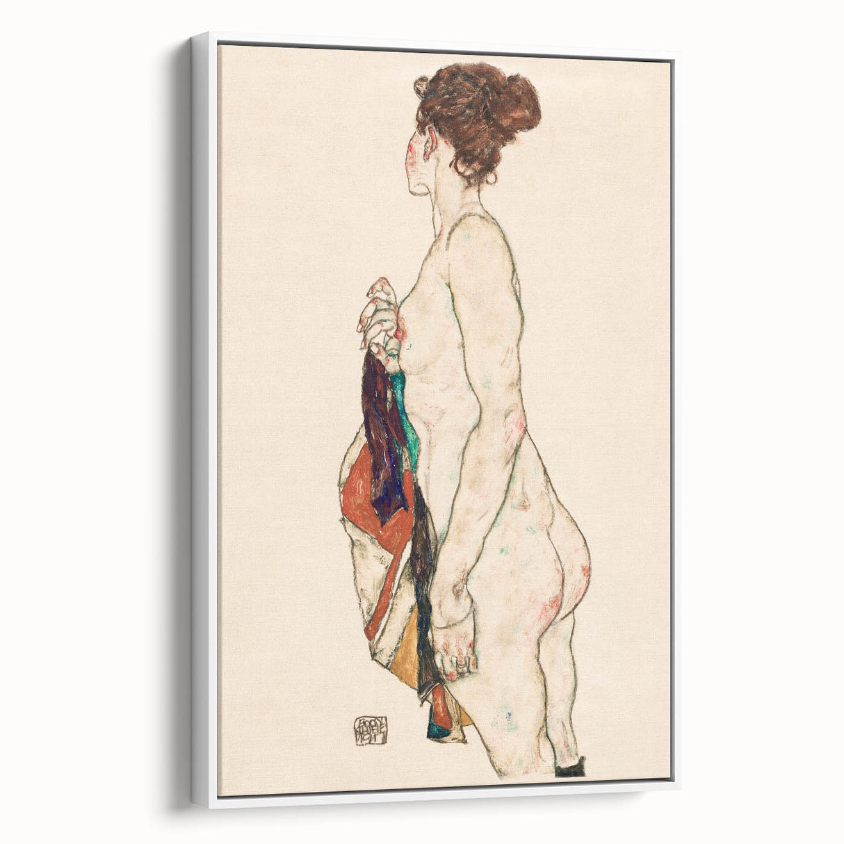 Expressive Art Deco Wall Art - Female Nude with Bold Colors Illustration