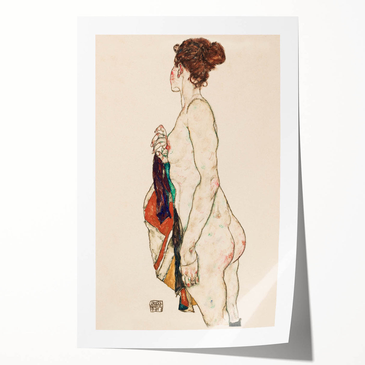 Expressive Art Deco Wall Art - Female Nude with Bold Colors Illustration