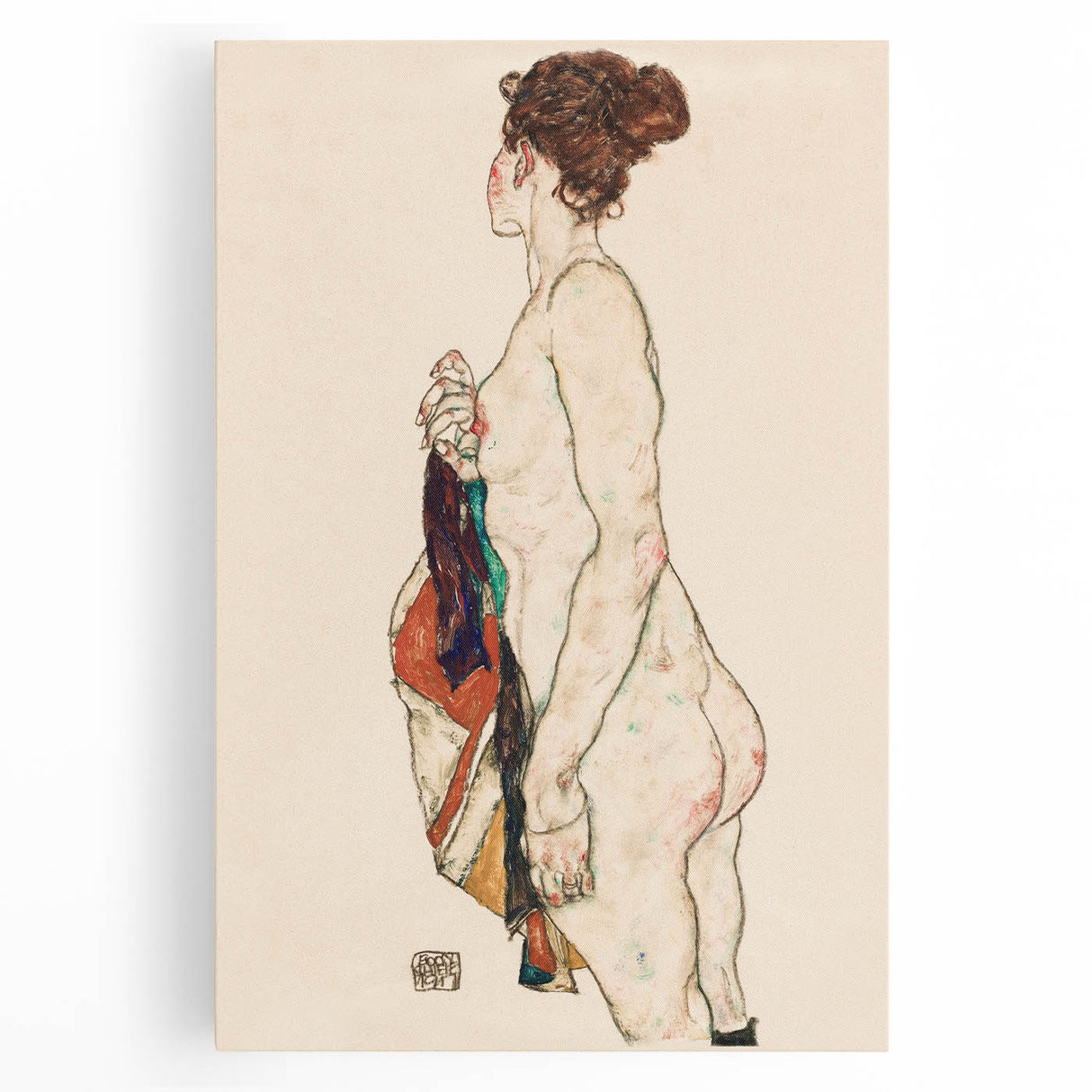 Expressive Art Deco Wall Art - Female Nude with Bold Colors Illustration