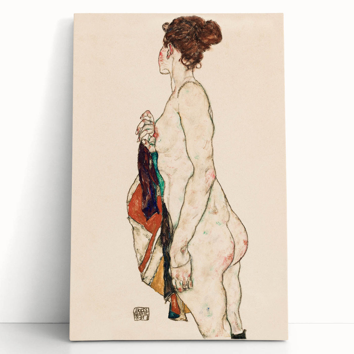 Expressive Art Deco Wall Art - Female Nude with Bold Colors Illustration